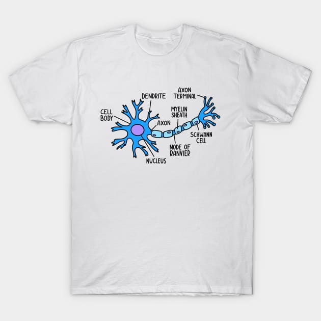 Hand Drawn Neuron Diagram T-Shirt by Sofia Sava